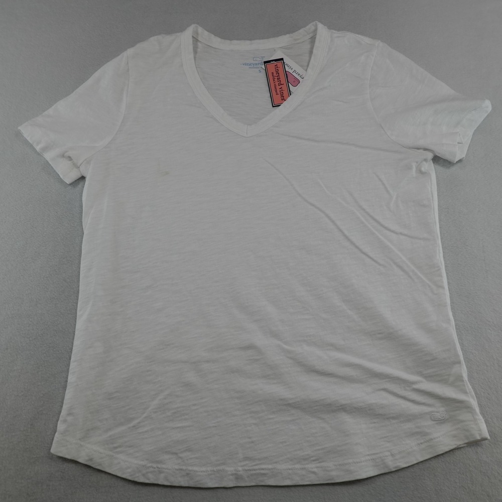 VINEYARD‎ VINES Top Women Small White Classic V-Neck  Tee NWT Flaw